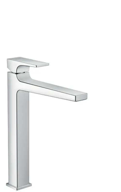 Hansgrohe Einhebel-Waschtischmischer in Chrom mit einem flachen Hebelgriff für die Montage auf Aufsatzwaschtischen, ausgestattet mit einer Push-Open Ablaufgarnitur.